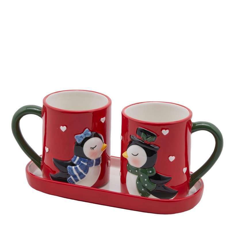 Set 2 Tazze Natalizie Bacio Con Vassoio